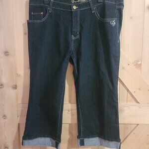 G-UNIT Clothing Co Black Denim Cropped Capris Embroidered Jeans Size 16
